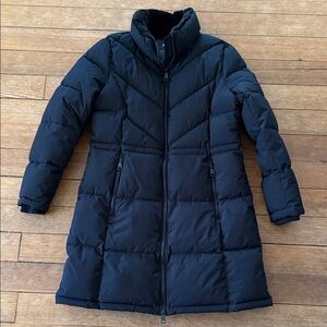 DKNY Black Long Chevron Puffer Coat